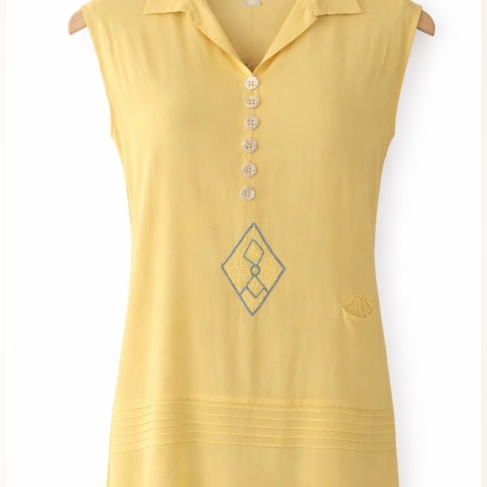 Vintage 1930s Butter Yellow Silk Dress Art Deco Embroidery - Picture 3 of 5